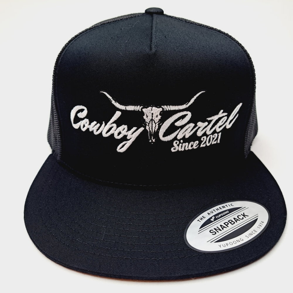 Retro Vintage Style Cowboy Cartel Flat Bill Mesh Snapback Black Cap Hat Embroide - Picture 5 of 5